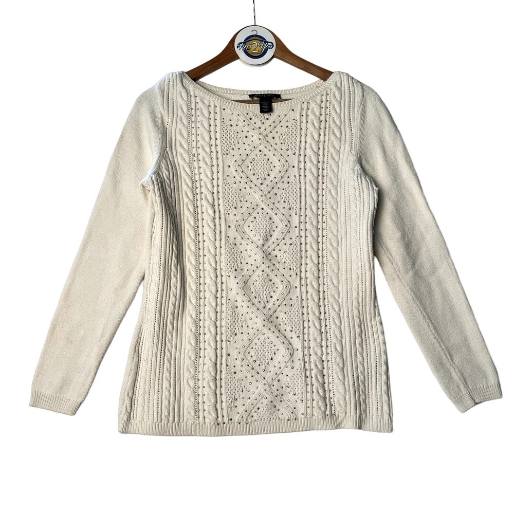 White House Black Market White Rhinestone Sweater